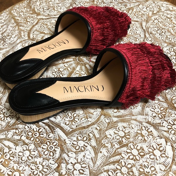 Brand New Red & Black Fringe Statement Sandals - Picture 2 of 8